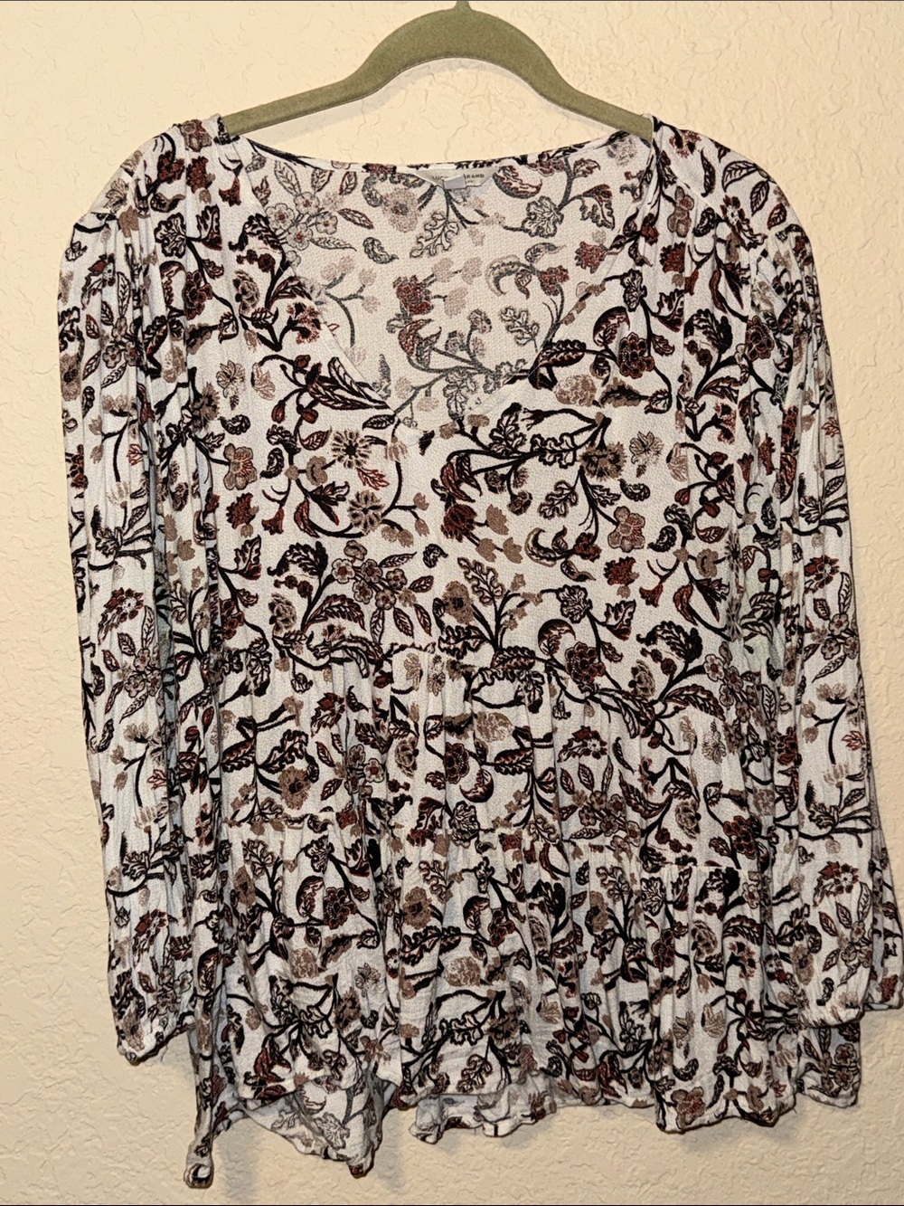 Lucky Brand White Tunic with Brown & Tan Floral Motif